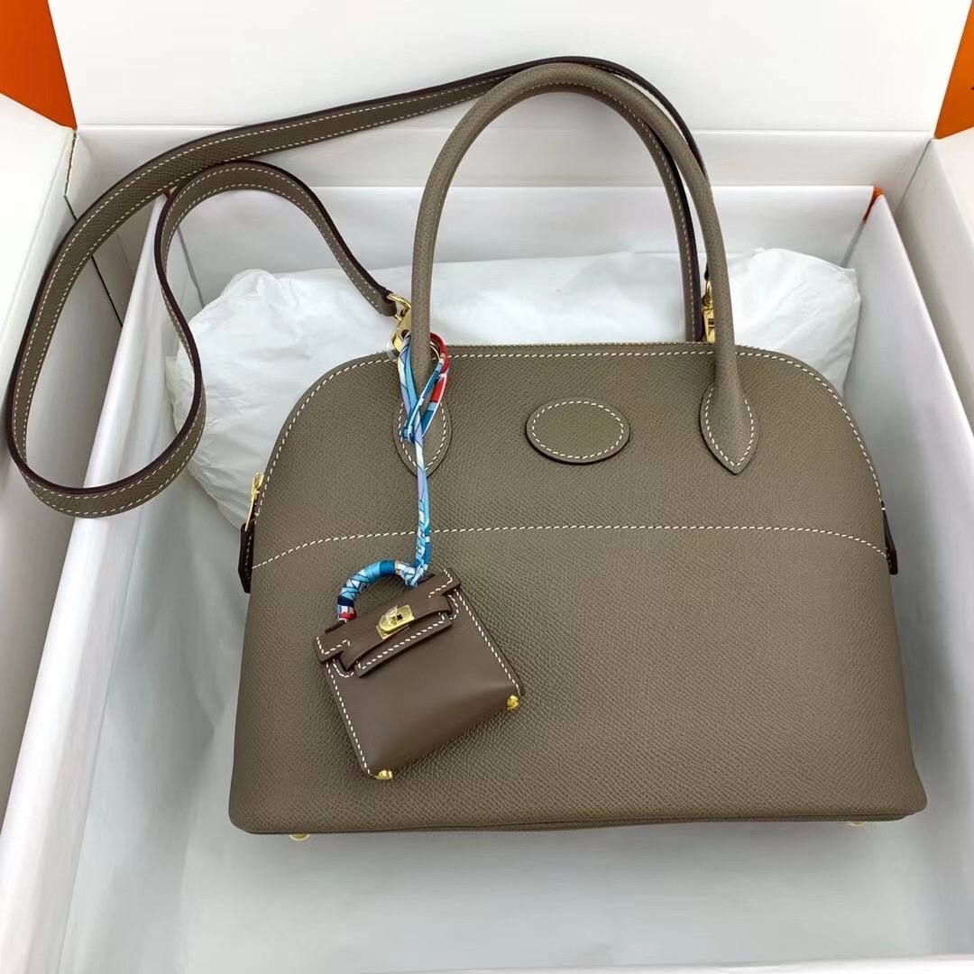 Hermes Bolide 27cm Handbag In Etoupe Epsom Leather